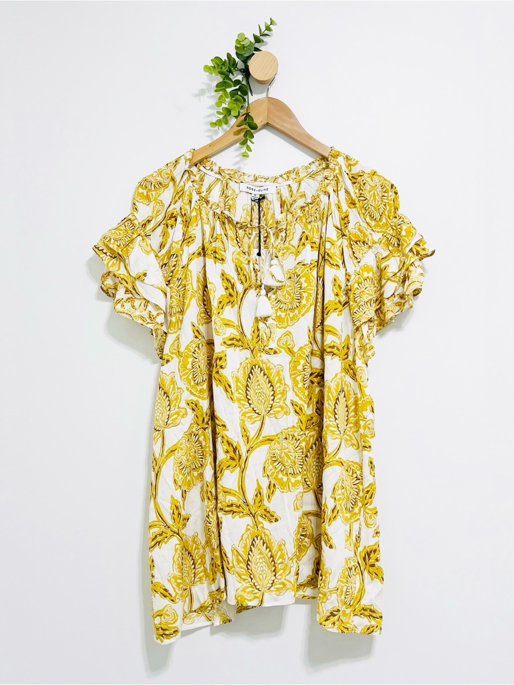Rose & Olive NWT 100% Rayon Mustard Yellow Floral Boho Blouse Plus Size
